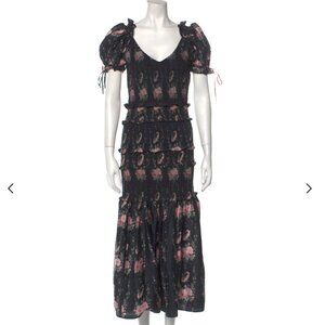 LoveShackFancy Thea Dress, Smock, Black Floral, Petite, Perfect Condition